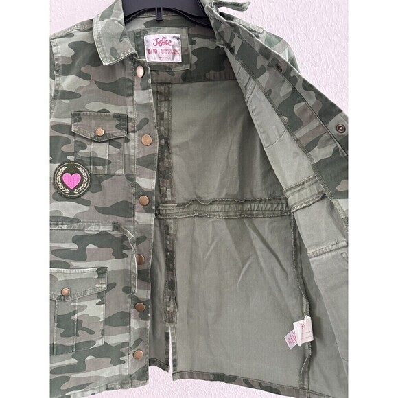 Justice Girls Camouflage Drawstring Waist Button Down Jacket Size 6/7 - Picture 9 of 15